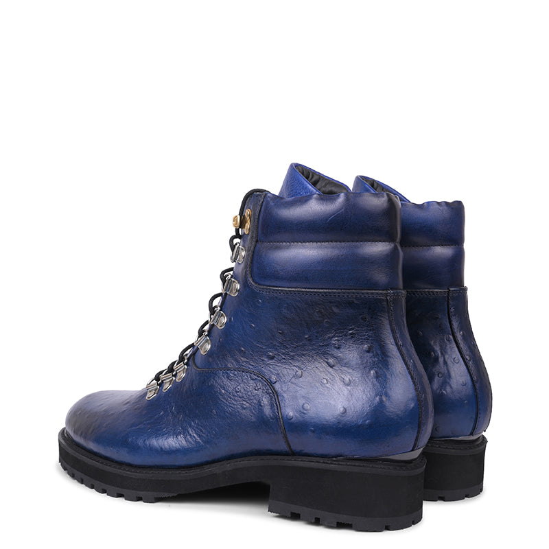 Men Solid Leather Side Zip Biker Ankle Blue Boot