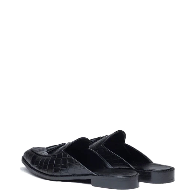 Croco Textured Leather Tassel Mule Shoe