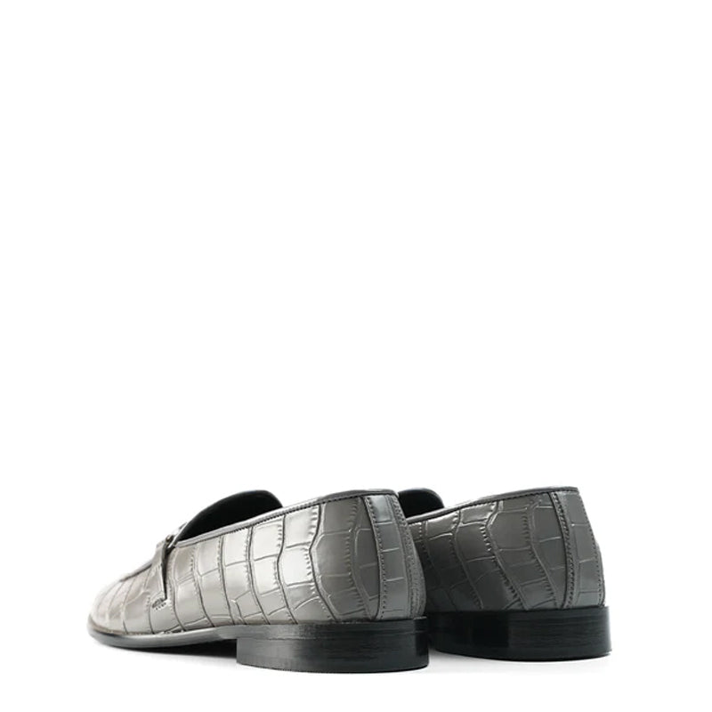 Side Hook Croco Leather Formal Grey Loafer