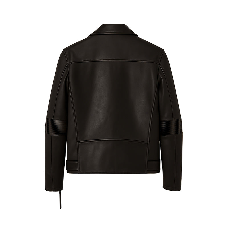 Men's Brown Leather Biker Jacket with Zippers