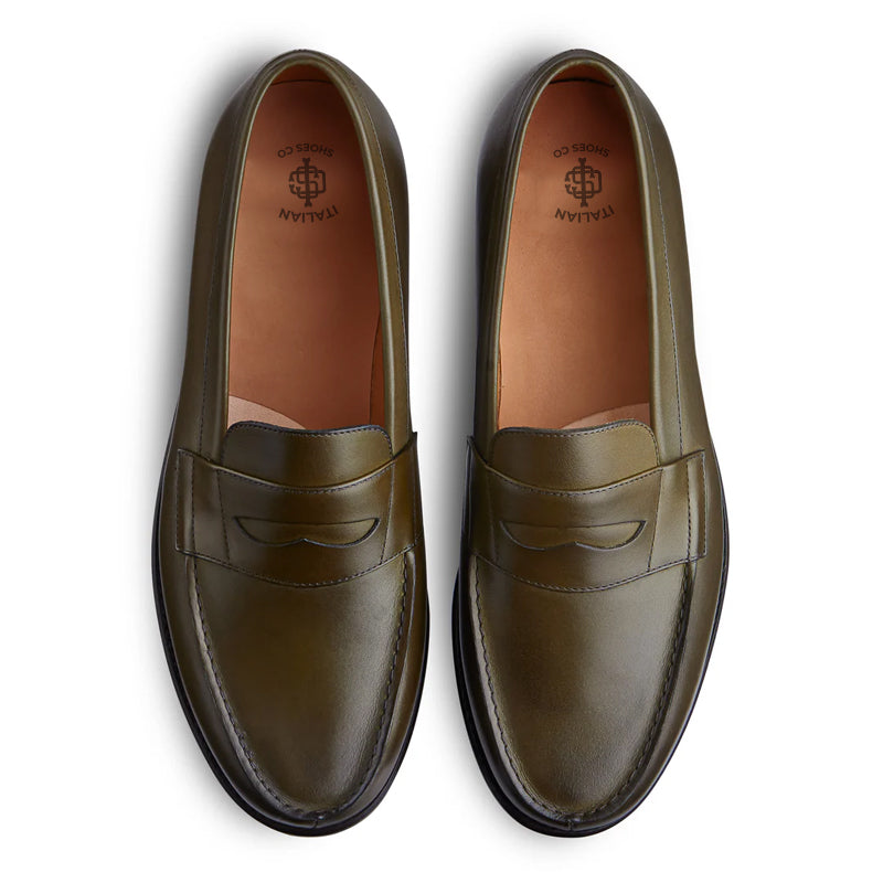 Classic Leather Green Penny Loafer For Men