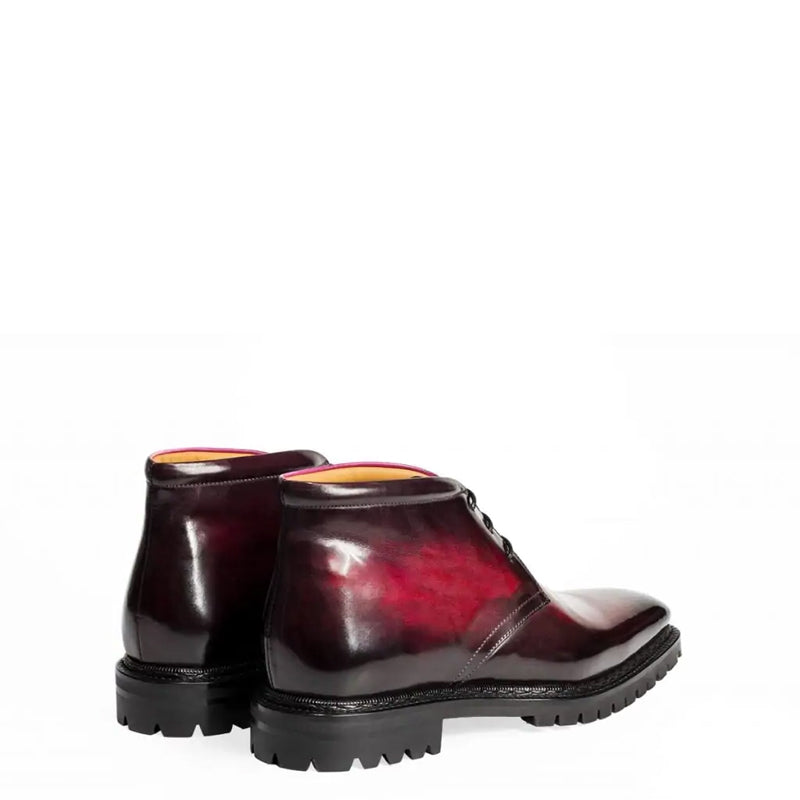 Men Handpainted Solid Leather Chukkas Black Boot