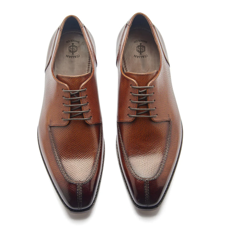 Men Split Toe Leather Formal Derby Brown Shoe