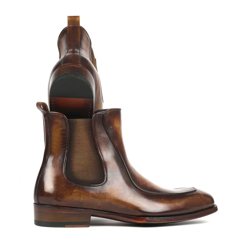 Luxury Pure Leather Handpainted Chelsea Tan & Brown Boot