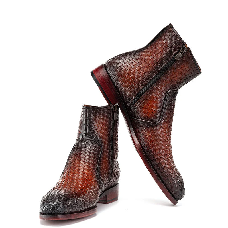 Luxury Stylish Woven Leather Side Zipper Boot