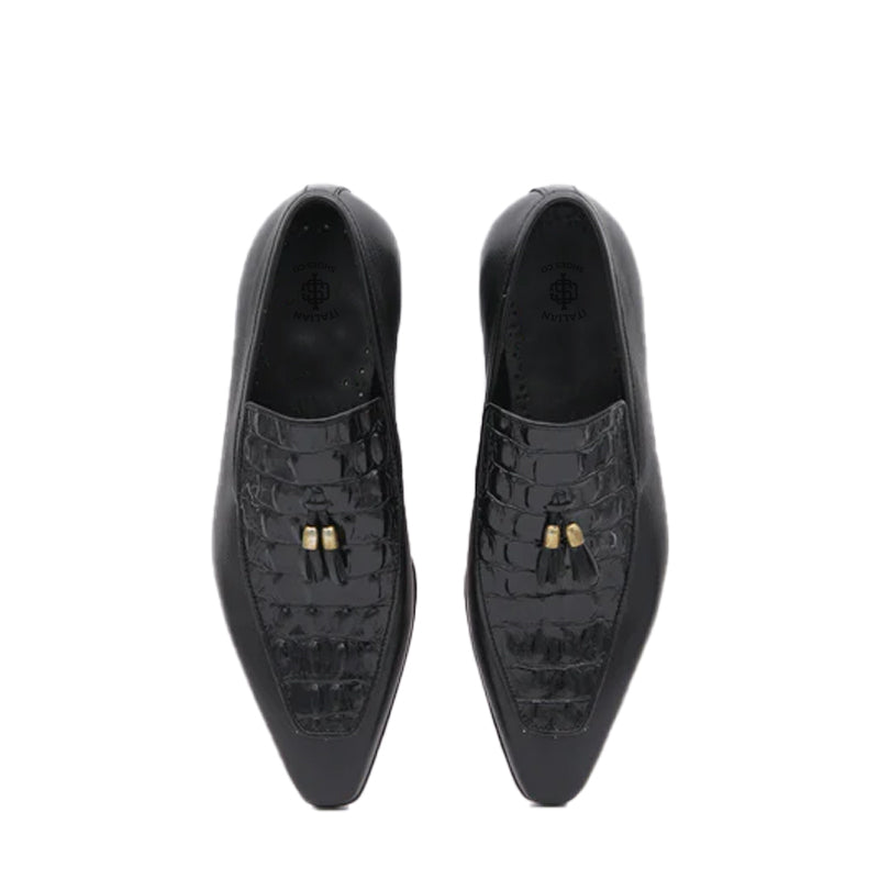 Croco Print Leather Tassel Loafer For Men