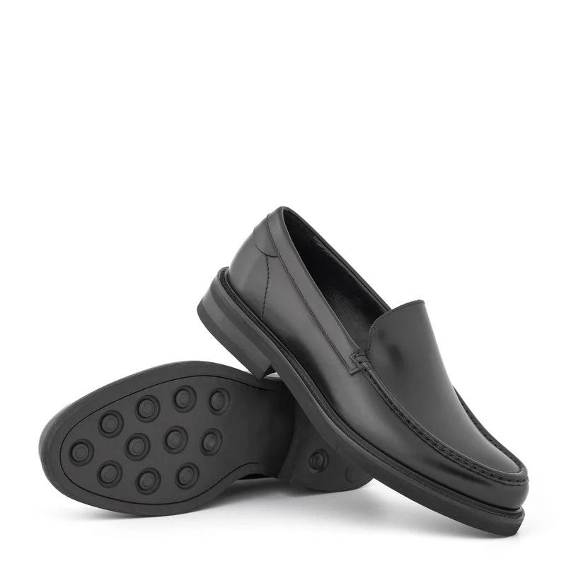 Round Toe Slip On Leather Brown Loafer