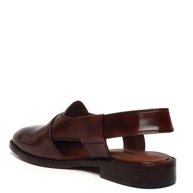 Leather Handmade Cross Strap Peshawari Brown Sandal