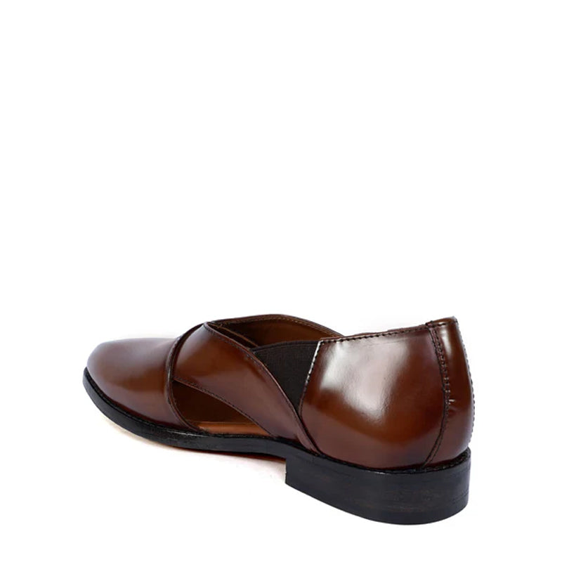 Cross Strap Slip-On Leather Peshawari Burgundy Sandal