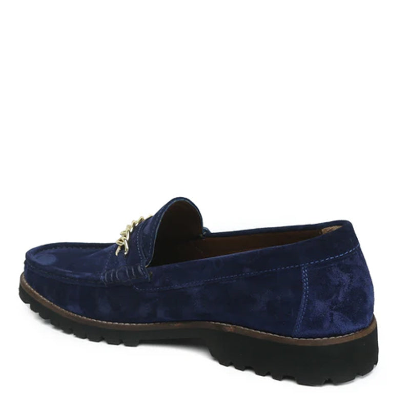 Men Suede Leather Loafers With Golden Brown Chain