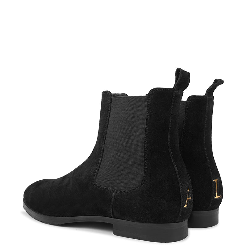 Suede Handmade High Top Leather Chelsea Black Boot