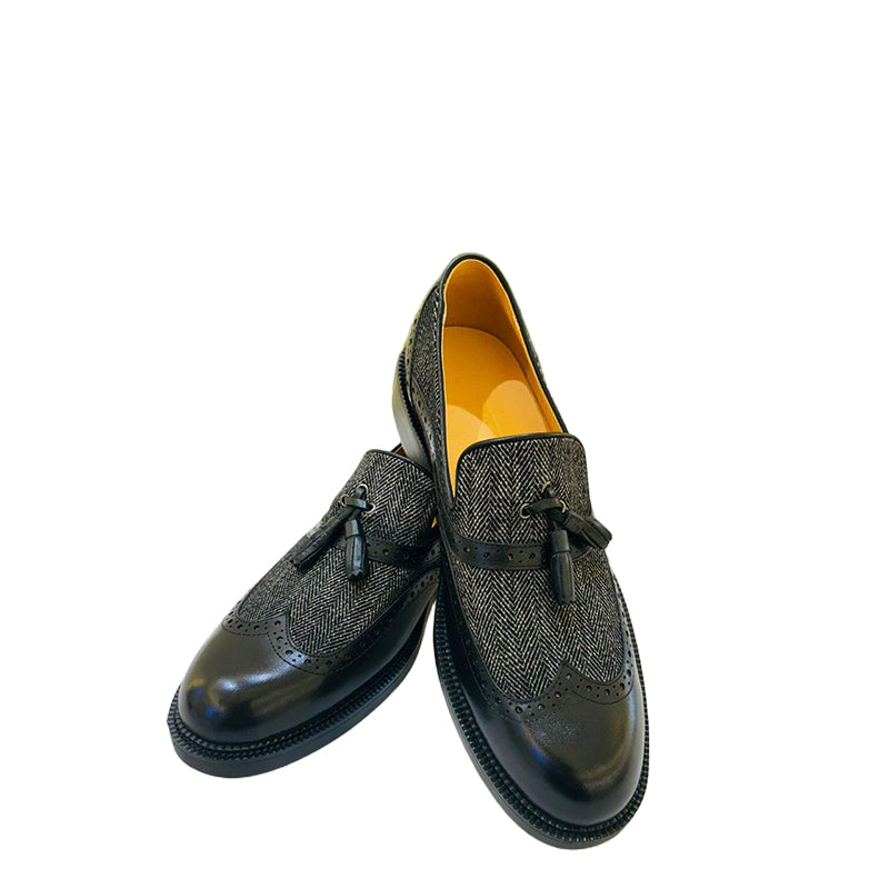 Mens Leather Tassel Loafer with Dual Textured Elegance