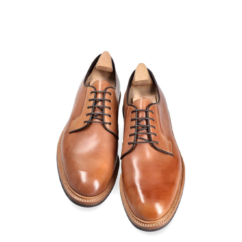 Plain Toe Polished Shiny Leather Derby Shoe