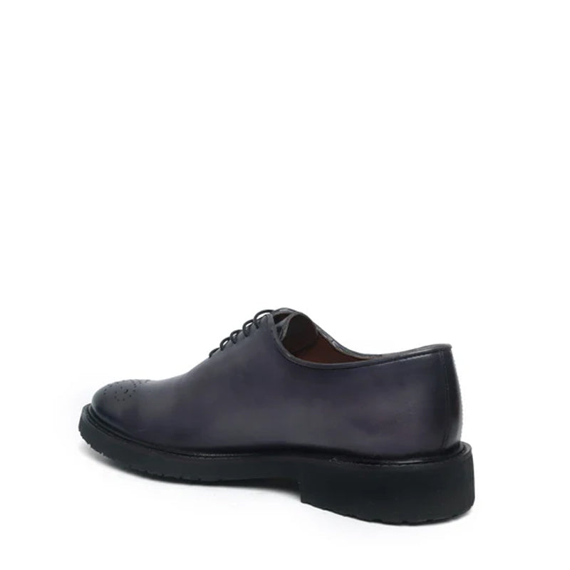 Men Wholecut Shiny Leather Grey Oxford Shoe