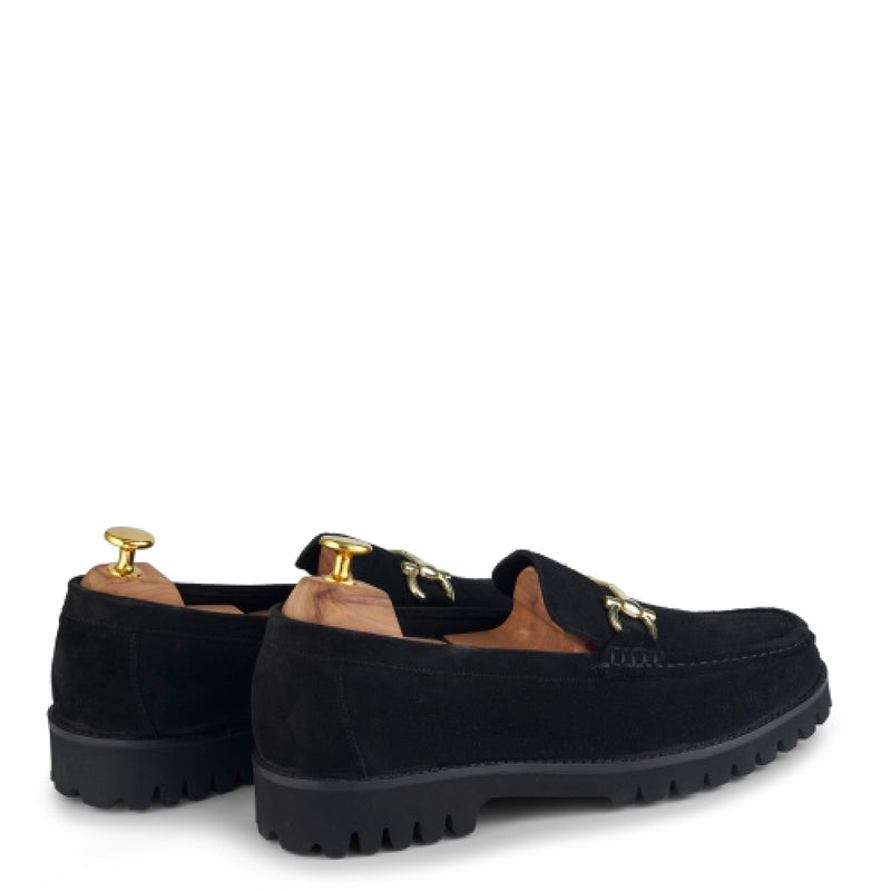 Suede Leather With Horse-bit Buckled Blue Loafer