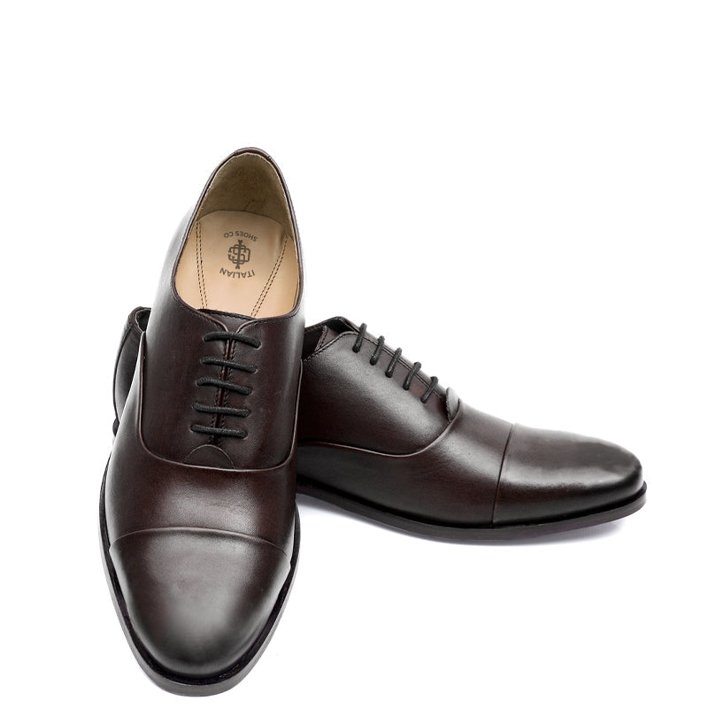 Polished Leather Captoe Plain Oxford Shoe Dark Brown