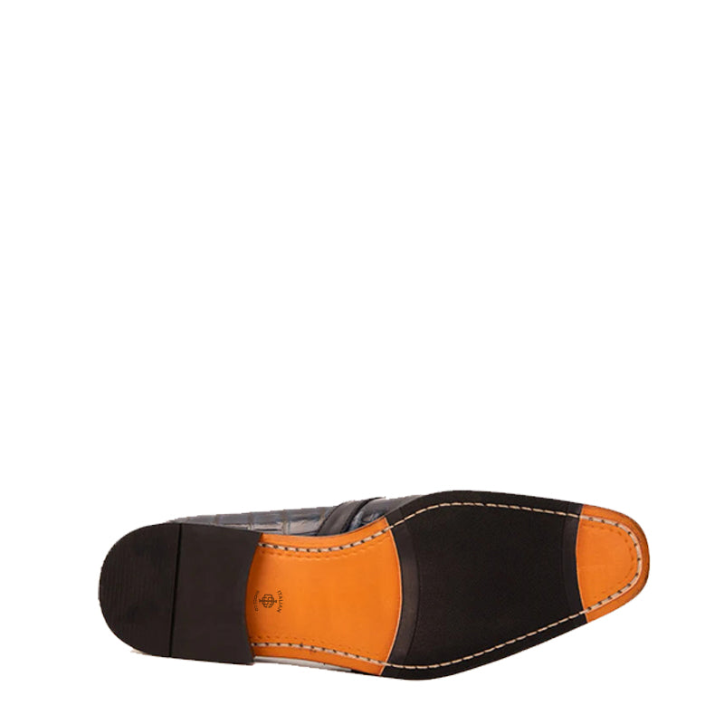 Blue Leather Single Monk Strap Cap Toe Men Shoe