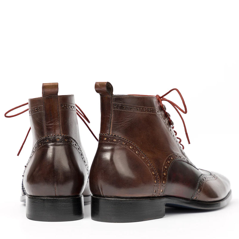 Men Solid Leather Wingtip Ankle Boot Green and