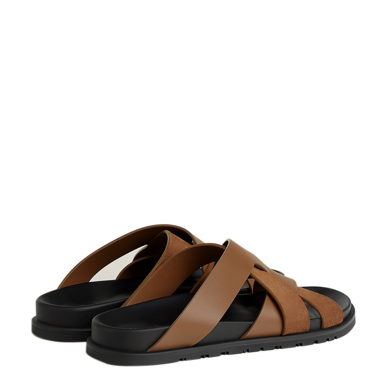 Men Textured Leather Comfort Black Sandal
