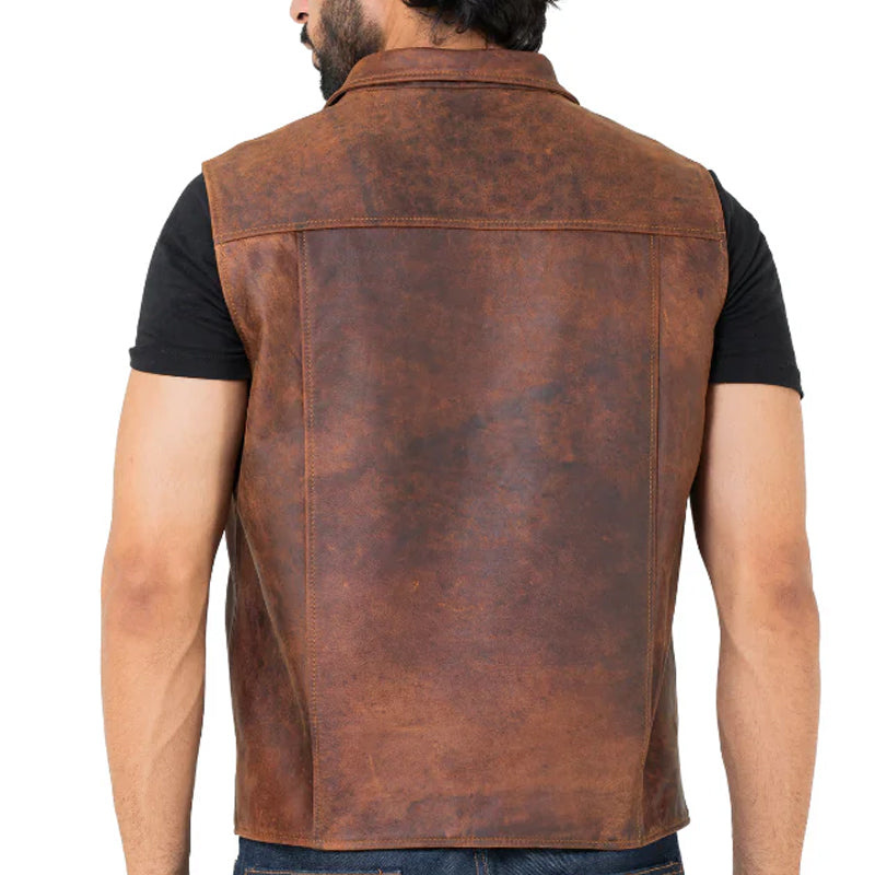 Men Slim Fit Half Sleeve Leather Jacket