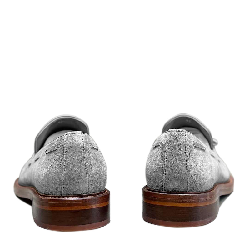 Comfort Tassel Penny Loafer in Gray Suede Leather