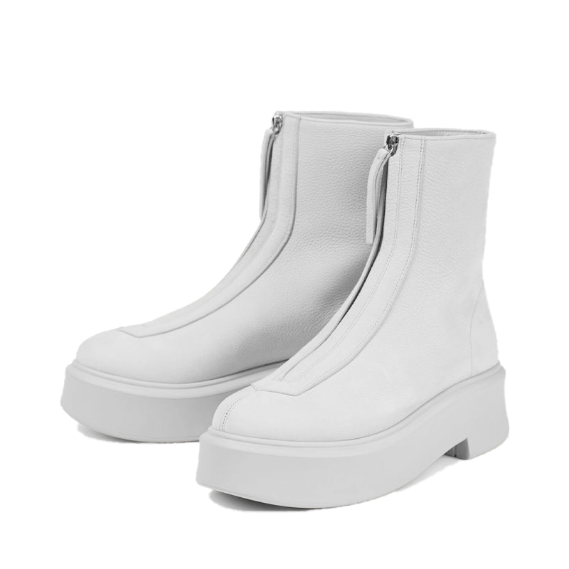 Premium Leather Row Zipped Front Ankle White Boot