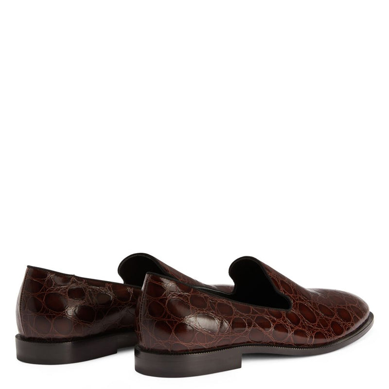 Pure Solid Leather Croco Textured Brown Loafer