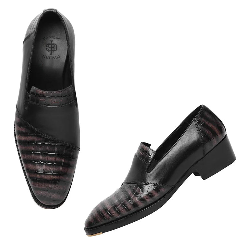 Patina Croco Mirror Glossed Cuban Heel Loafer