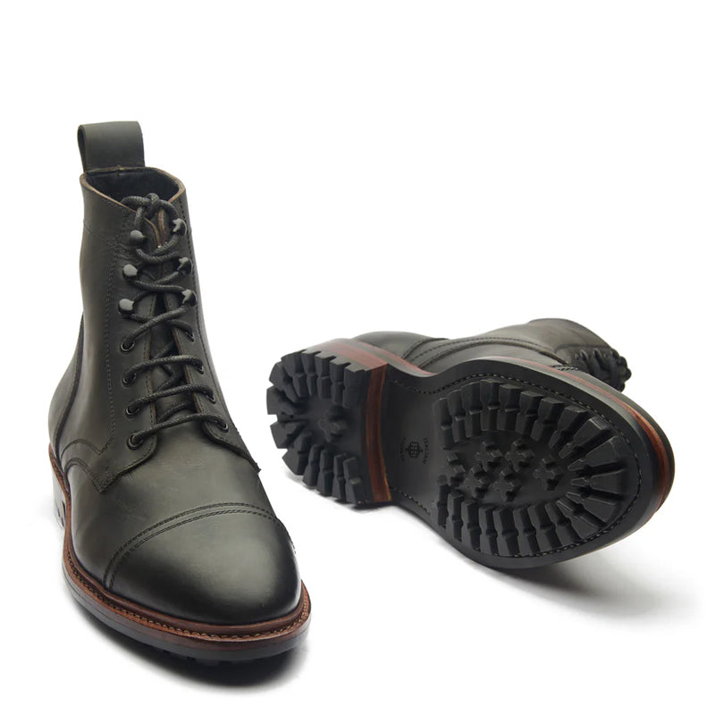 Premium Leather Lace-Up Cap-Toe Derby Boot