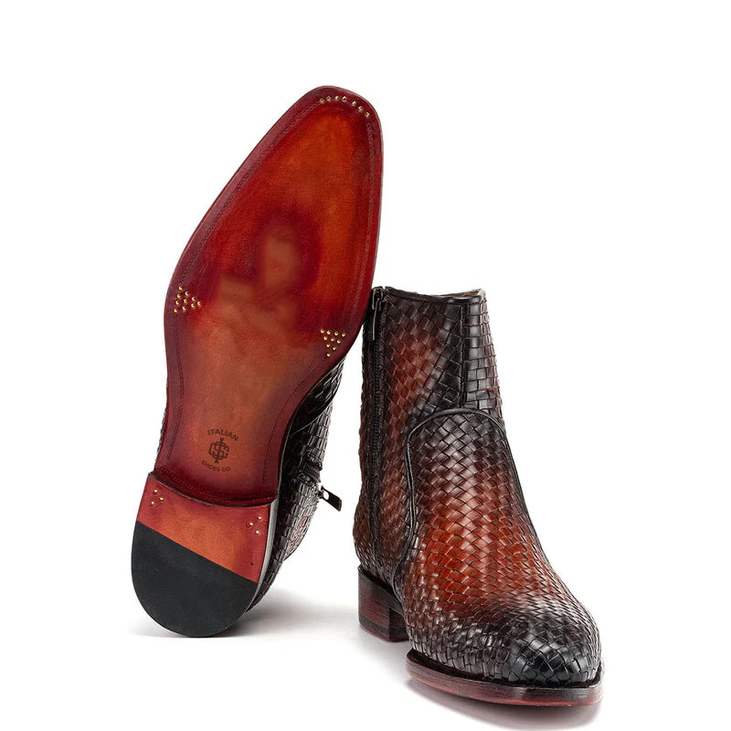 Luxury Stylish Woven Leather Side Zipper Boot