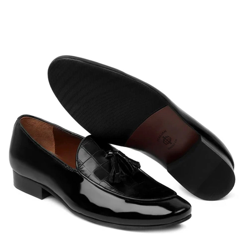 Croco Leather Tan/Brown Tassel Loafer With Deep Cut