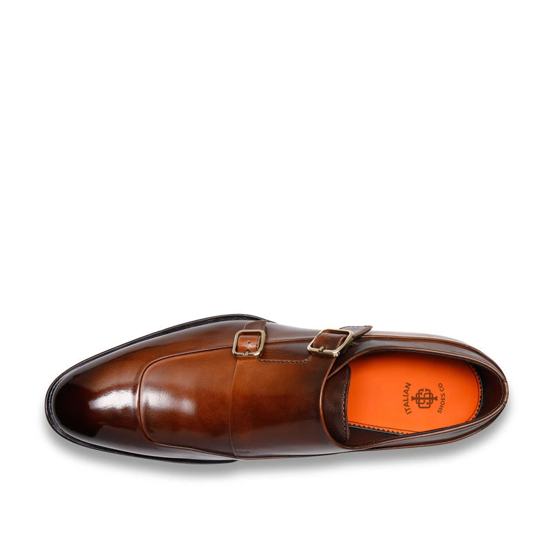 Men Cap Toe Double Strap Green Monk Shoe