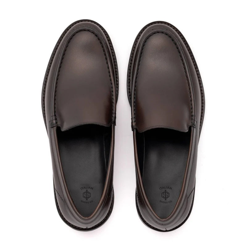 Round Toe Slip-On Leather Brown Loafer