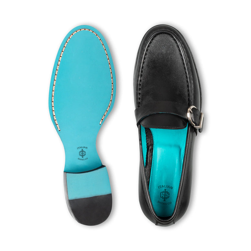 Polished Leather Single MonkStraps Black Loafer