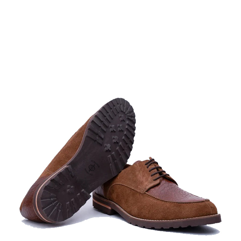 Suede Dual Tone Croco Leather Derby Shoe