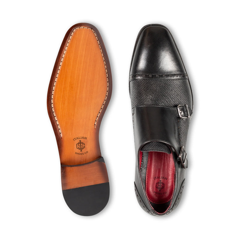Handmade Polished Shiny Leather Stylish Double Monk Shoe