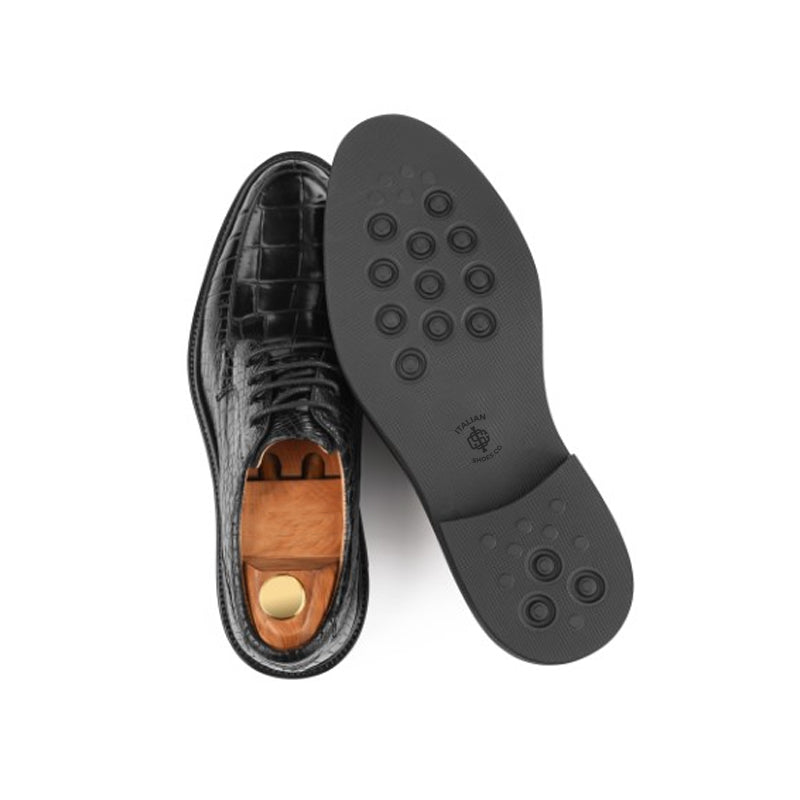 Premium Leather Textured Derby Black Shoe