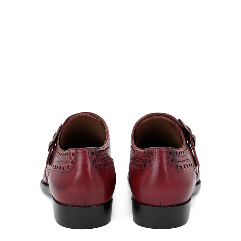 Leather Single Monk Strap Burgundy Shoe For Men