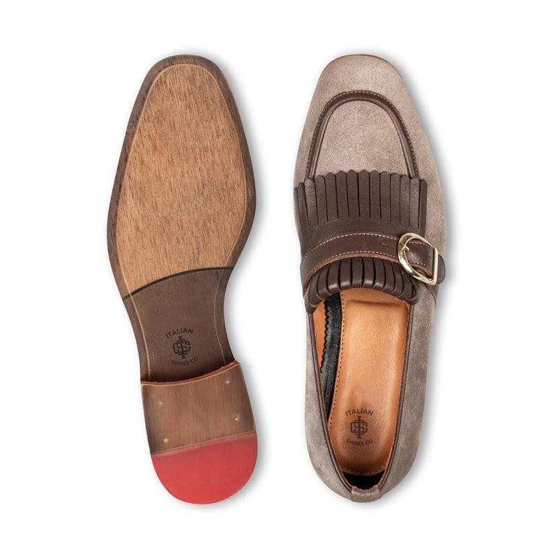 Suede Handmade Leather Single Monk Straps Brown Shoe