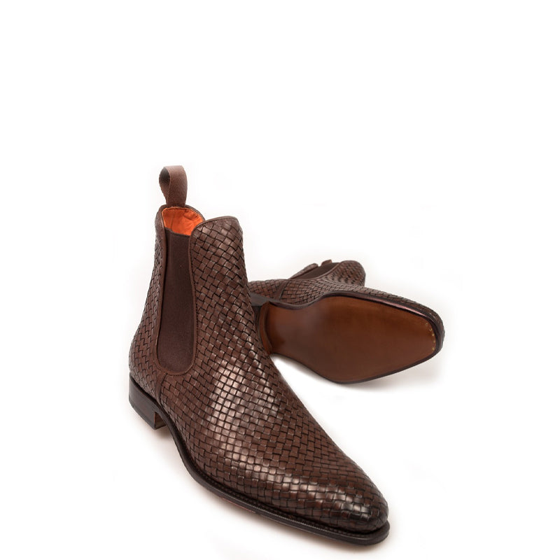 Woven Handmade Solid Leather Chelsea Boot
