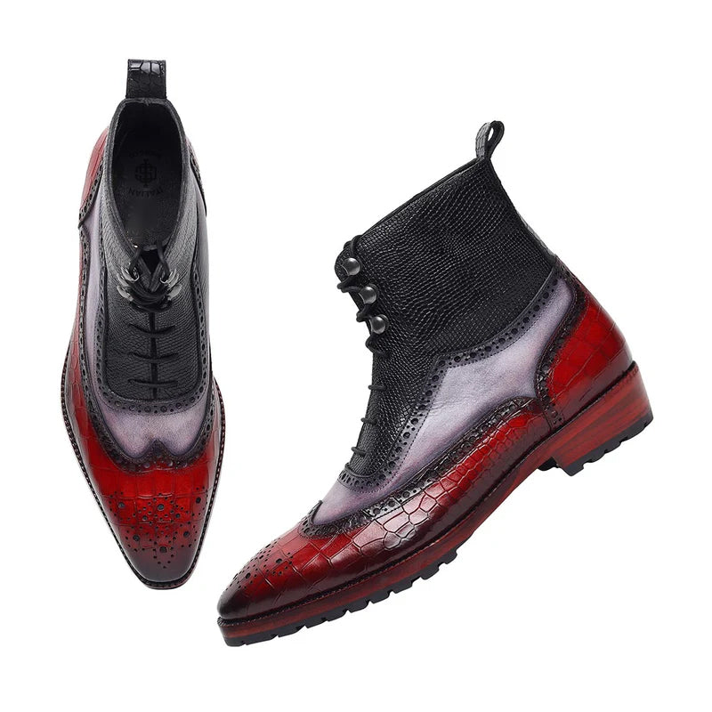 Premium Triple Tone Leather Wingtip Boots