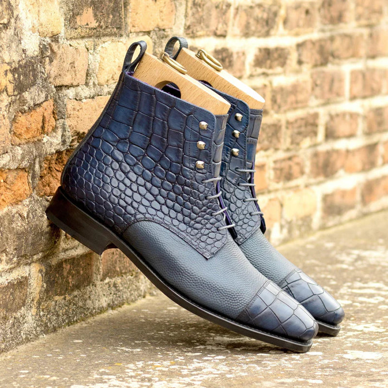 Crocodile Print Leather High Ankle Boot