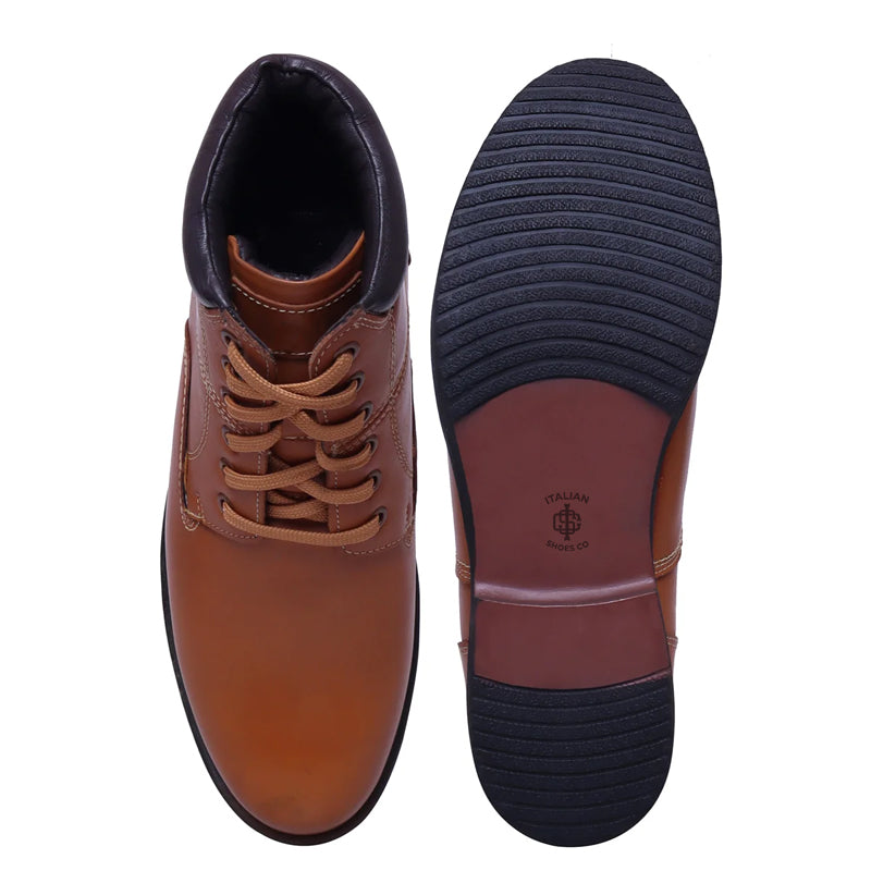 Leather Lace-Up High Ankle Boot Tan for Men