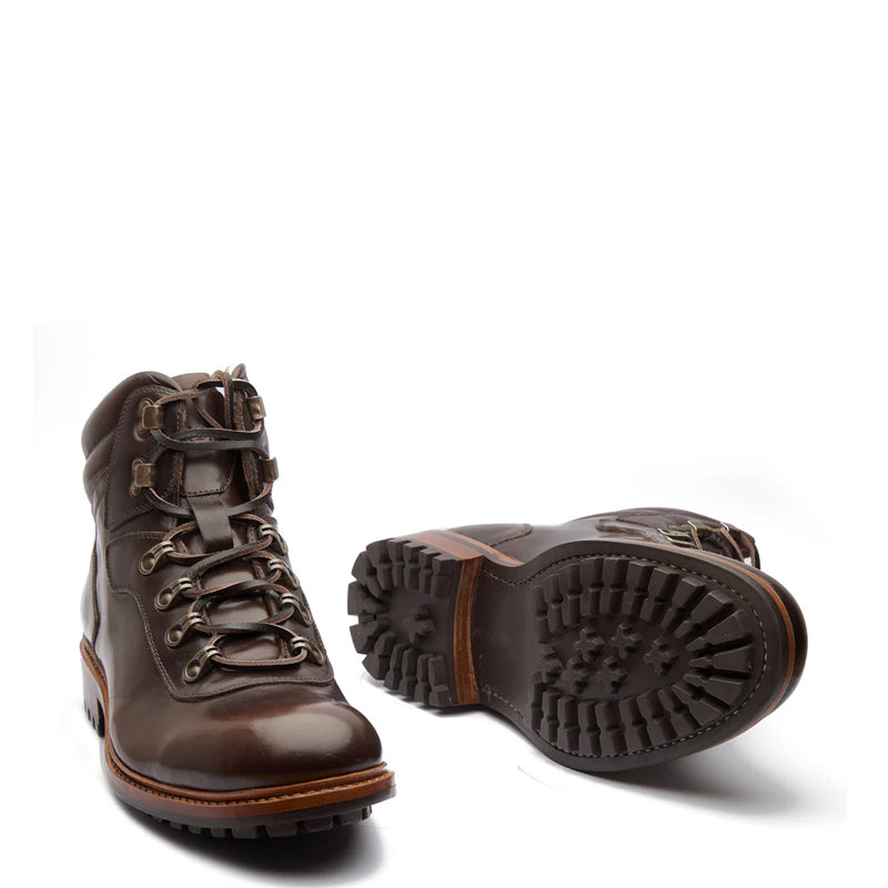Leather Lace-Up Mid Top Ankle Cognac Boot For Men
