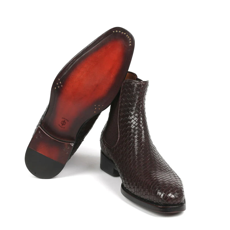 Woven Handmade Shiny Leather Chelsea Boot