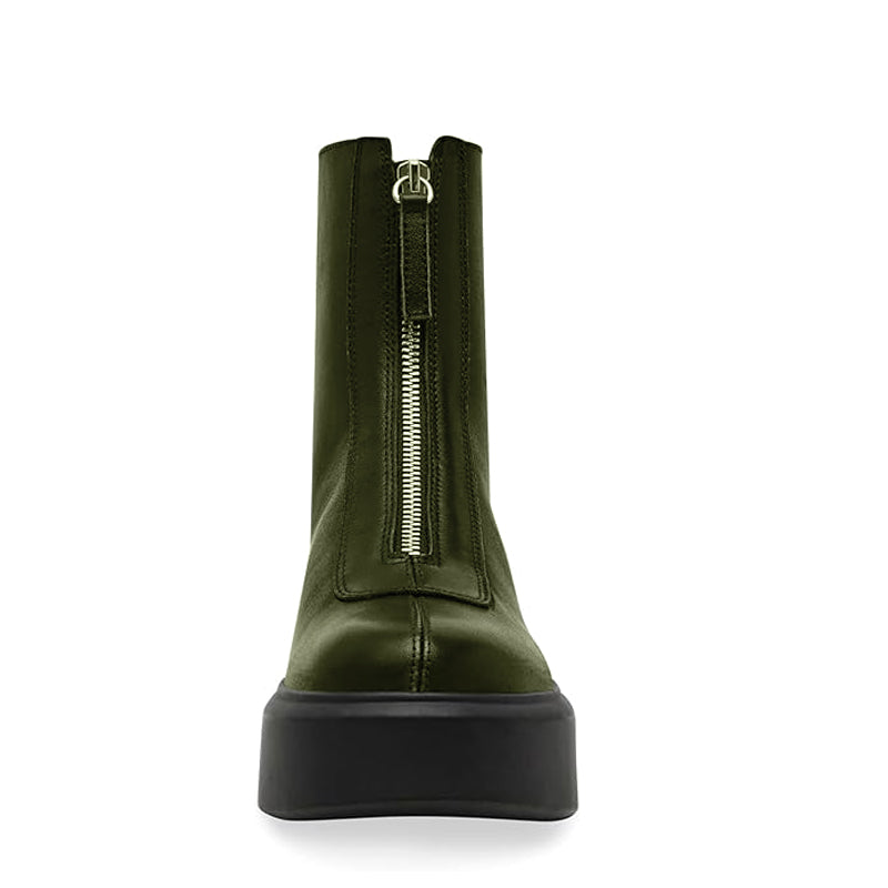 Premium Row Zipped-Front Leather Green Ankle Boot