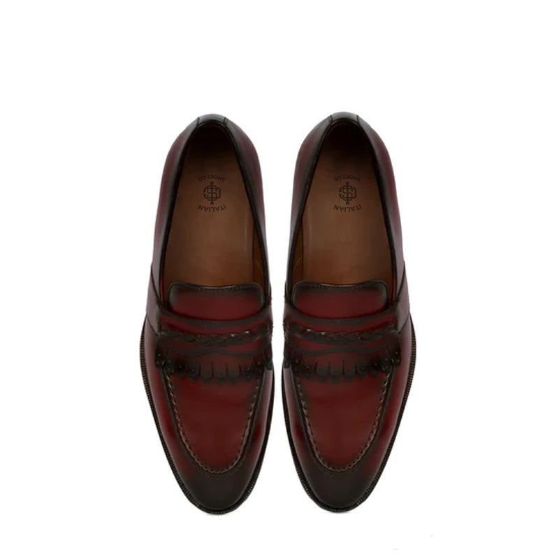 Pure Handmade Solid Tan Leather Loafer With Fringe