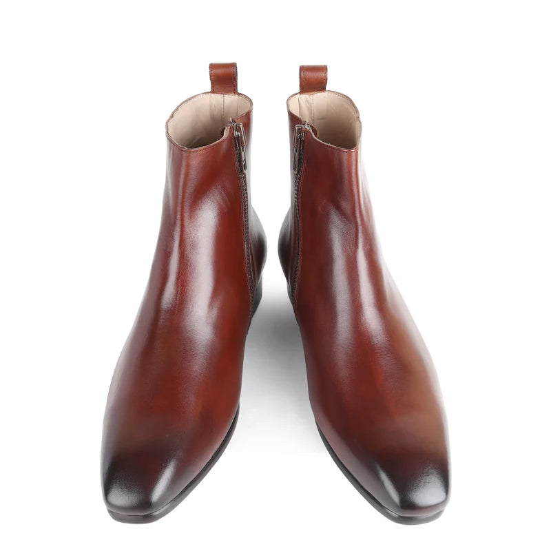 Classic Square Toe Leather Side Zipper Boot