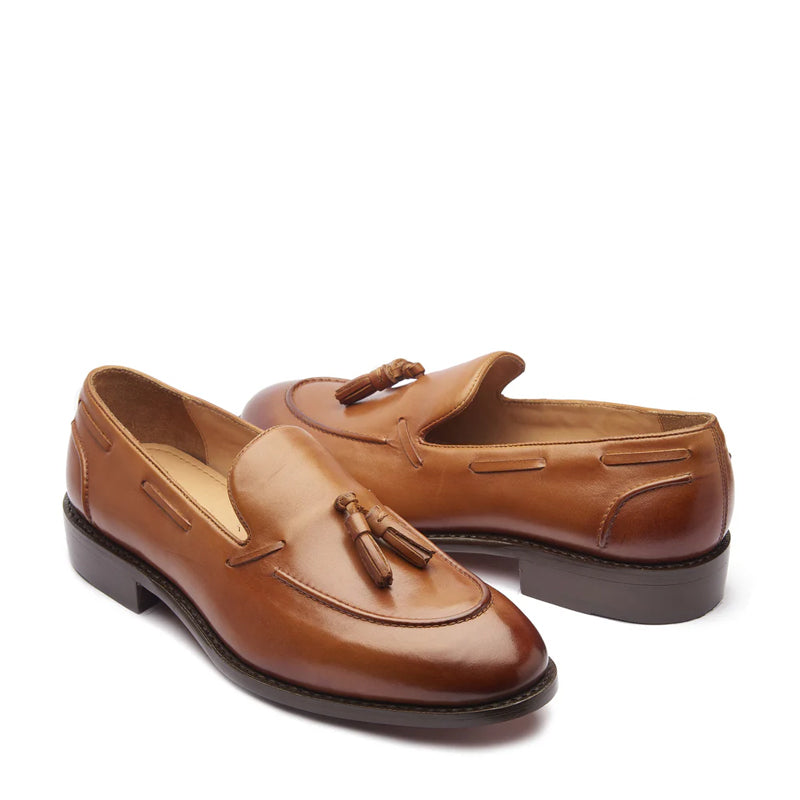 Classic Handmade Solid Leather Tassel Loafer Tan
