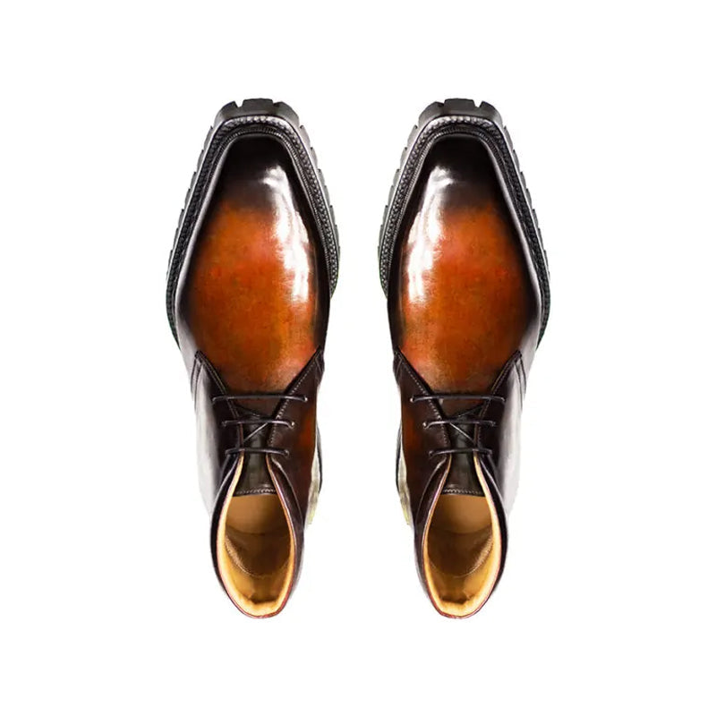Men Handpainted Solid Leather Chukkas Tan Boot